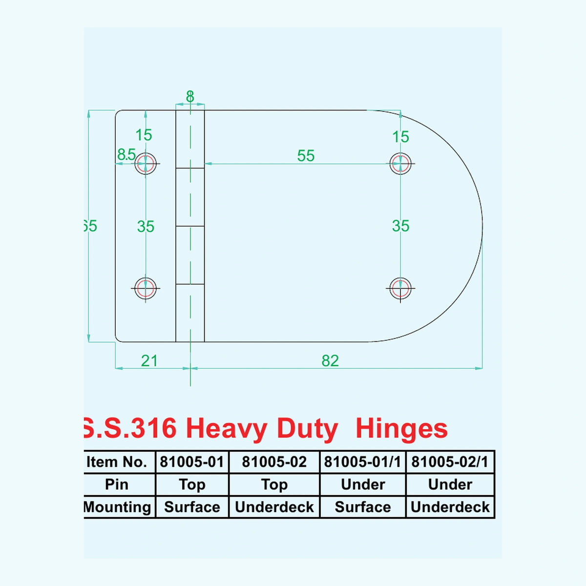AAA World-Wide 81005-02/1 S.S.316 Heavy-Duty Underdeck Hinge