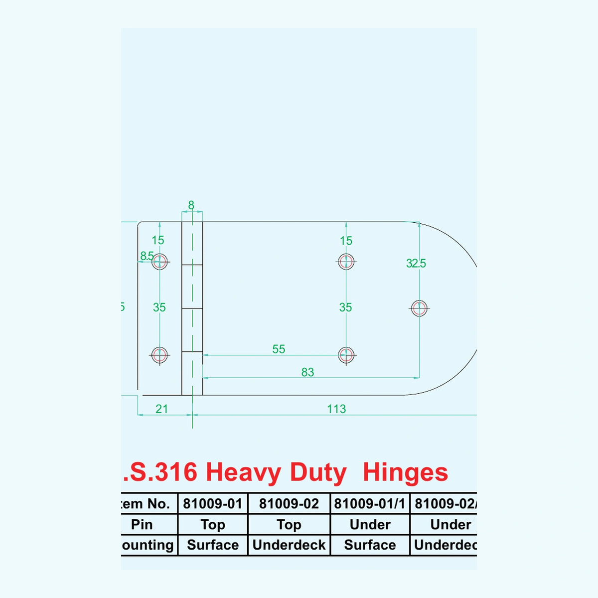 AAA World-Wide 81009-02/1 S.S.316 Heavy-Duty Underdeck Hinge