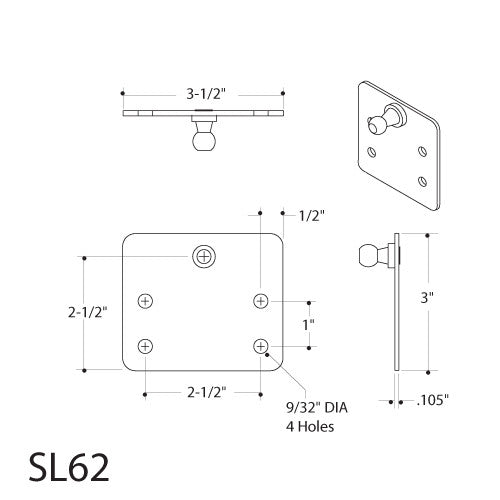Attwood SL62SSBS-1 stainless steel 13 mm ball gas spring bracket