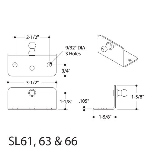 Attwood SL63SSBS-1 stainless steel 13 mm forward ball gas spring bracket