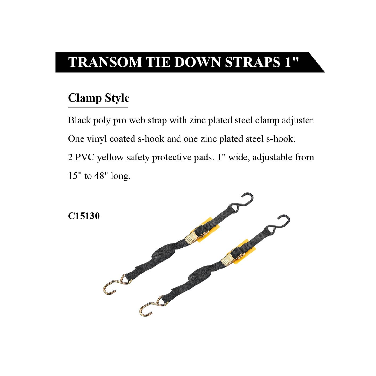 Easterner C15130 1 in. Transom Tie-Down Straps – Clamp Style, Pair