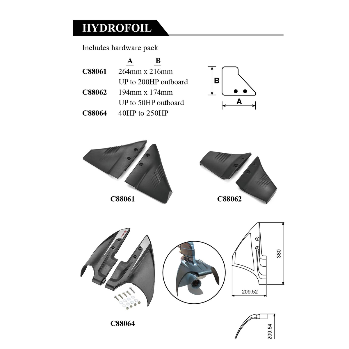 Easterner C88062 Marine Hydrofoil – Up to 50 HP, Black