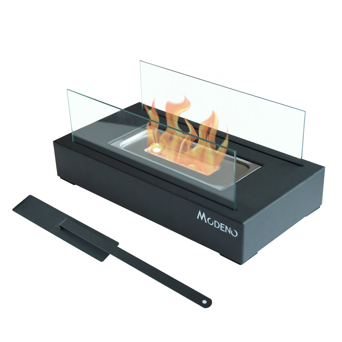 Elementi Essen EFS01 black metal bioethanol tabletop fireplace with glass flame guards