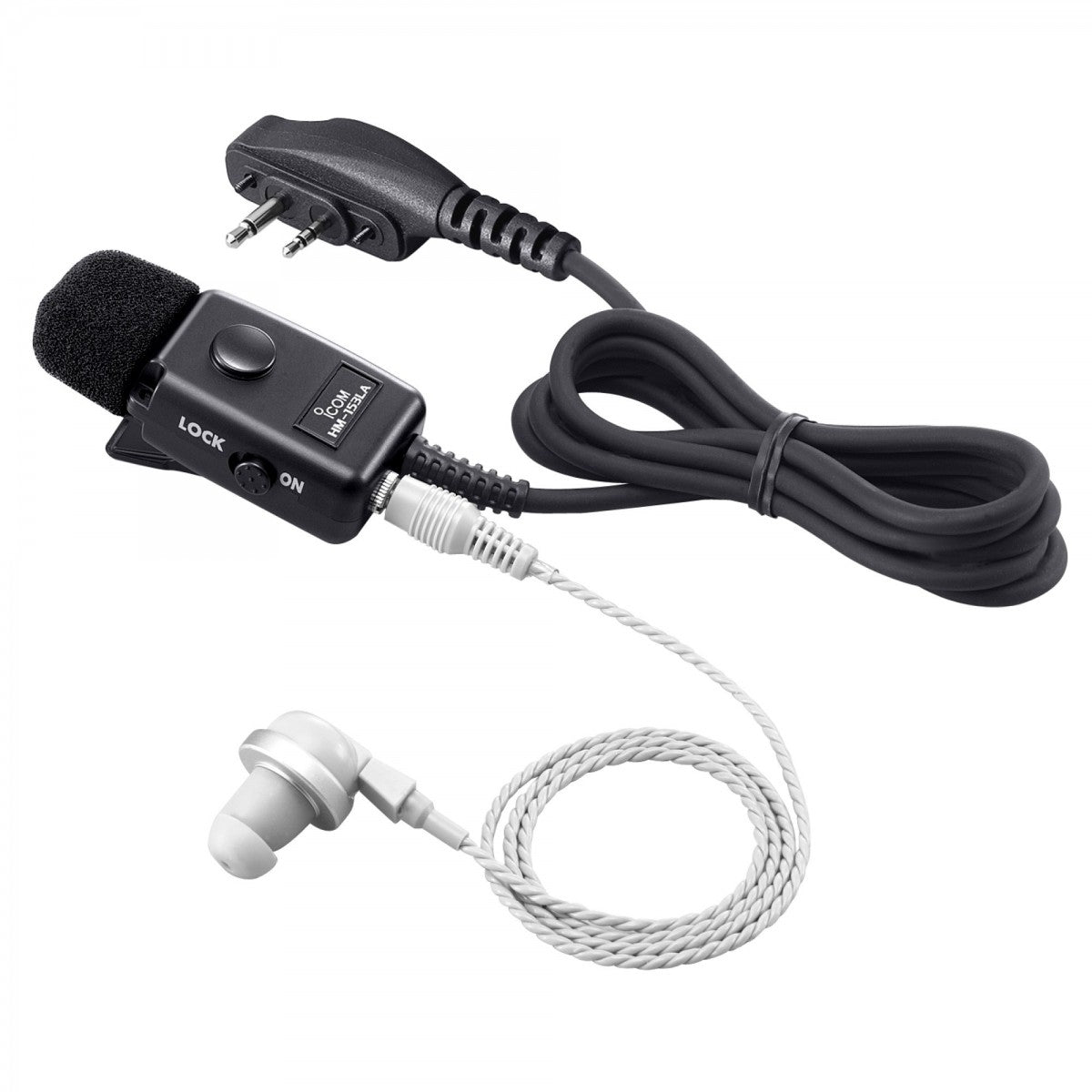 Icom HM-153LA earphone microphone with PTT switch and 2-pin screw connector