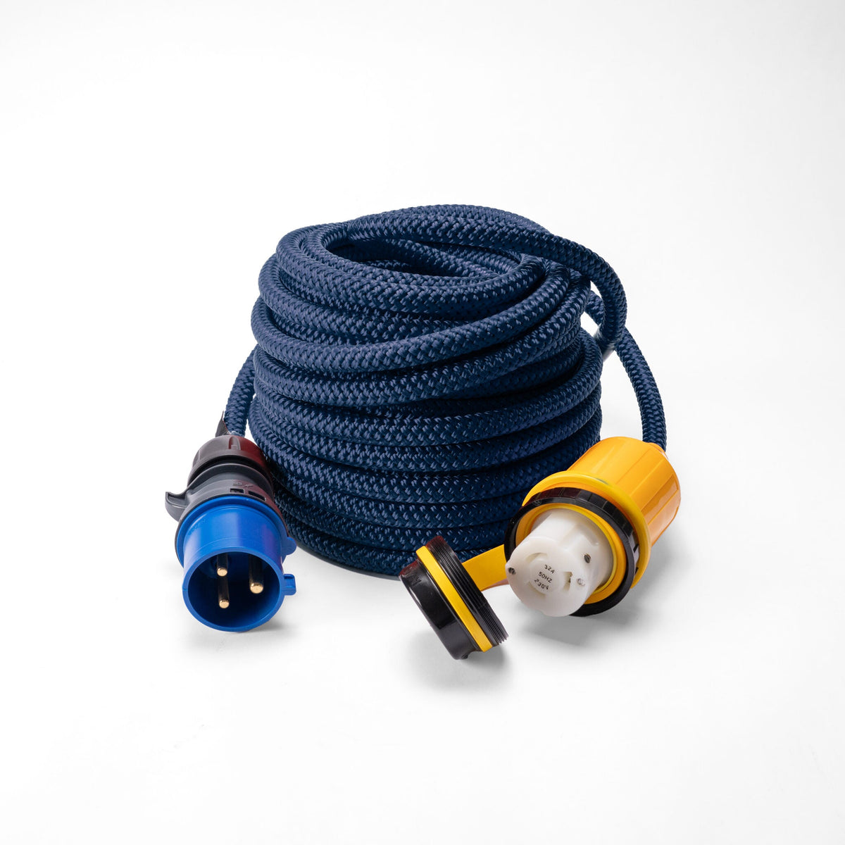 PolyRopes Ellinor navy 25 metre shore-power cable with CEE and Marinco 32A connectors