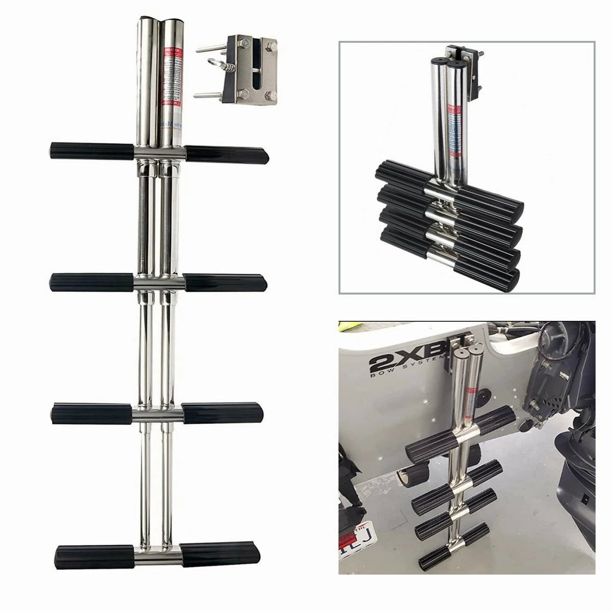 4 Steps Boat Ladder Stainless Steel Telescoping Ladder Transom Mount Extension